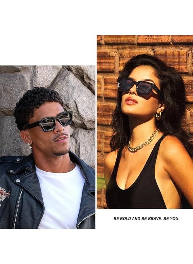 HDCRAFTER Thick Square Sunglasses for Men Women Retro Chunky Rectangle Shades UV400 Protection - Image 4